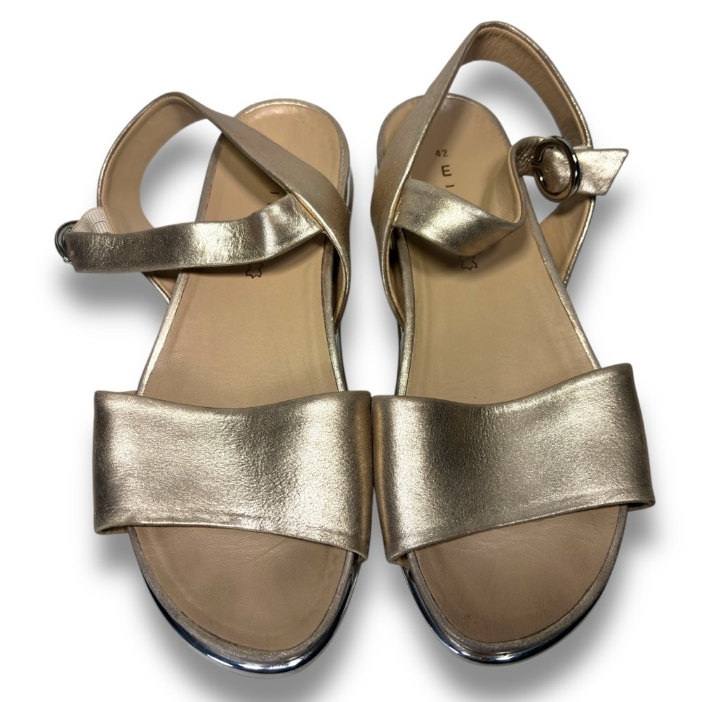 Wirth Metallic Gold Leather Adjustable Ankle Strap‎ Sandals Size 42